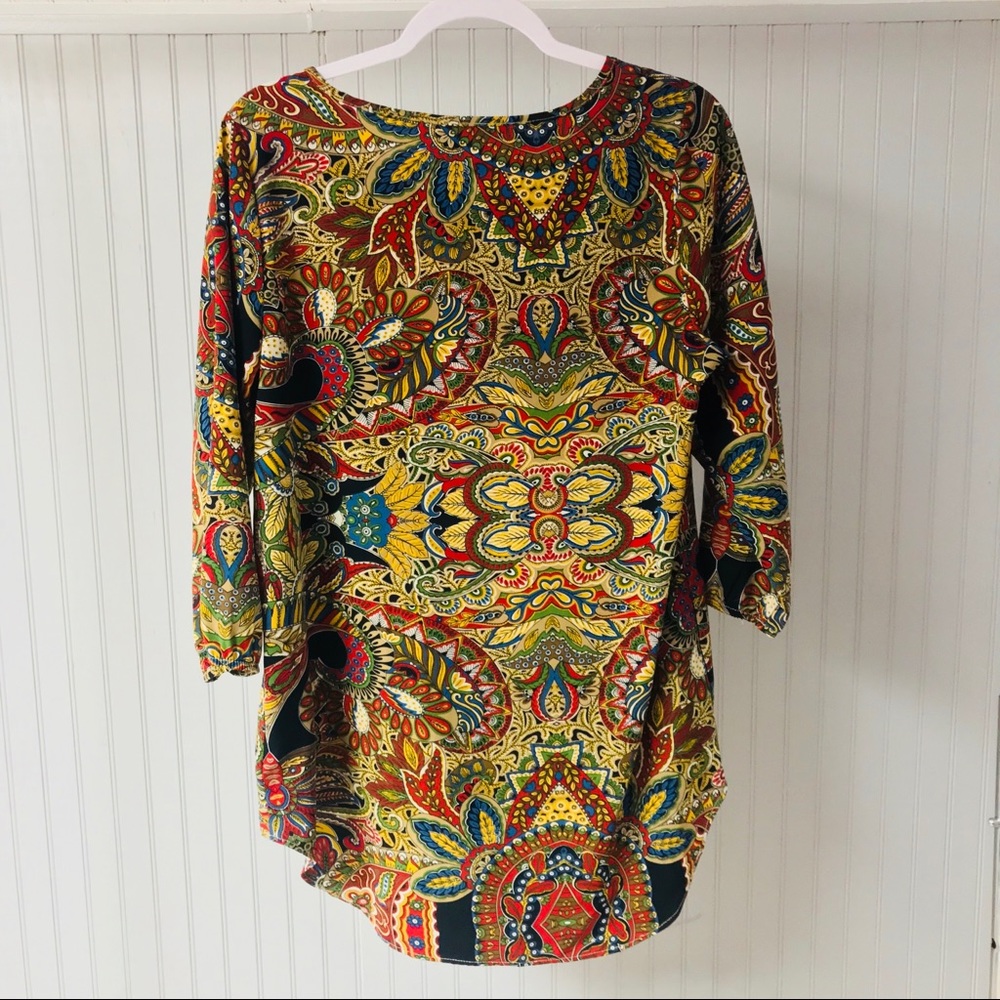Paisley Pattern High Low 3/4 Length Sleeve L Top